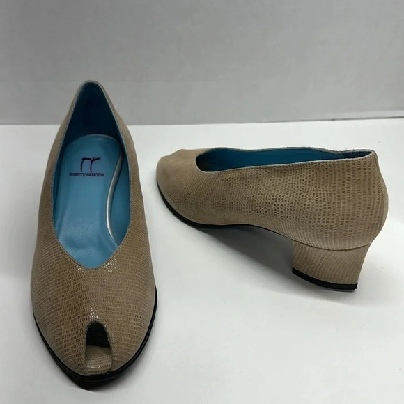 Thierry Rabotin High Heel Shoes Pumps Peep Toe Suede Light Tan Brown Size 38 7.5 - Picture 1 of 13